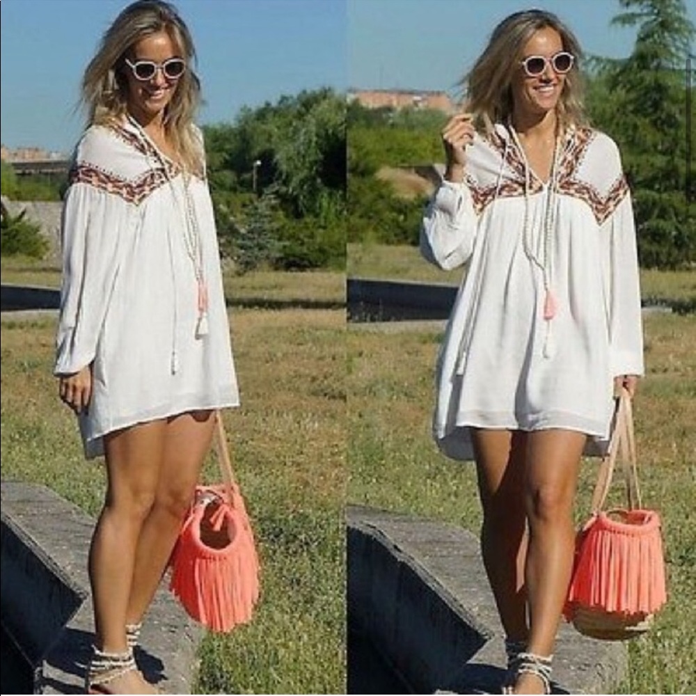 Zara Blogger Fave Embroidered Peasant Tunic Dress Size Small